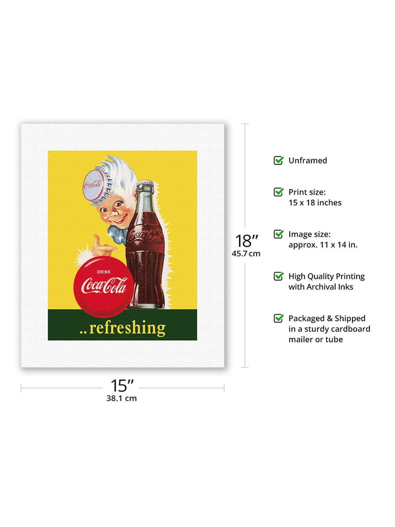 Drink Coca Cola - Refreshing - Vintage Advertising Poster c.1950s