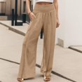 thumbnail image 2 of Seductiva Soft Leggings for Women Linen Pants Women Summer Wide Leg Pants Drawstring Elastic Waist Pants High Waisted Pants Casual Beach Trousers Loose Casual Pants, 2 of 5