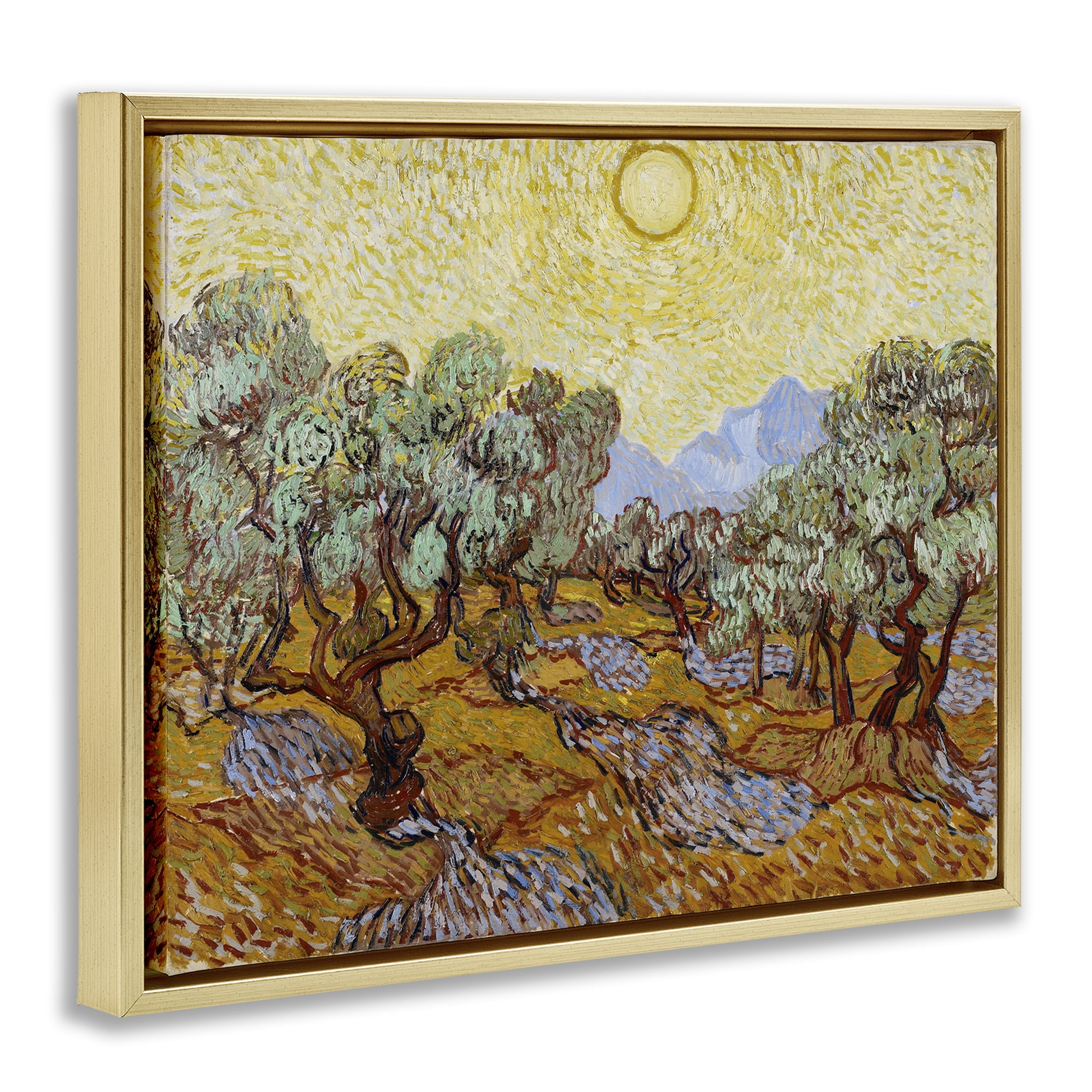 Stupell Industries Classic Van Gogh Olive Trees Landscape & Nature Painting Gold Floater Framed Canvas Art Print Wall Art, 31 x 25