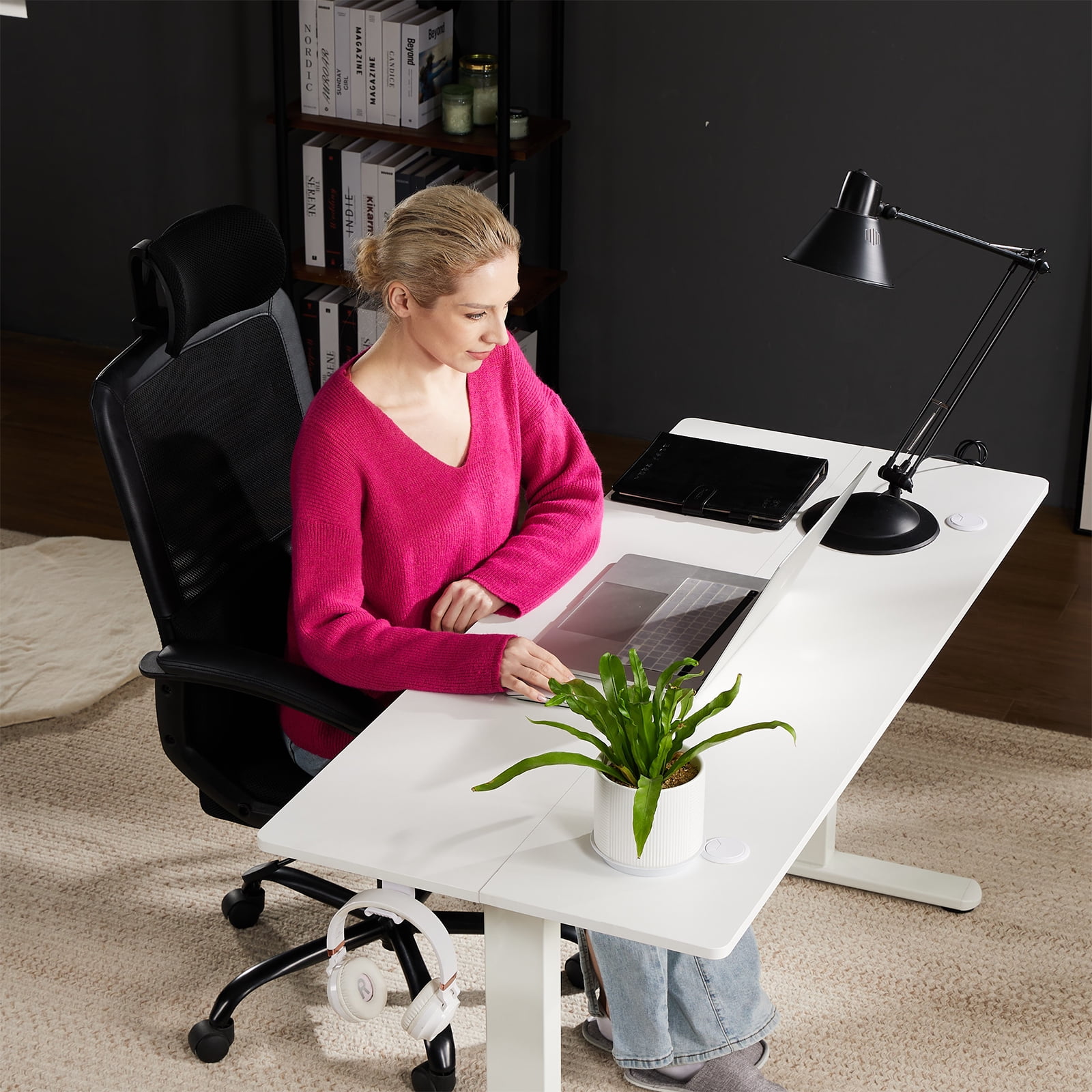 CONCETTA Electric Height Adjustable Desk, 48"x24" Ergonomic Sit Stand Workstation, One-Touch Lift Home Office Desk, White