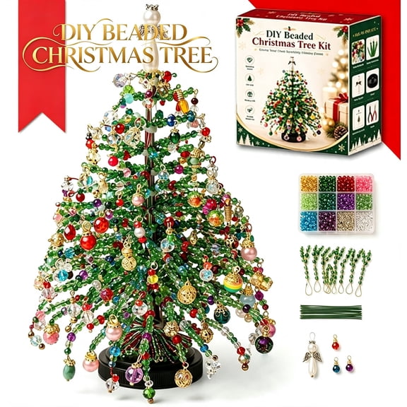 UALSRZL DIY Beaded Christmas Tree Kit, Christmas Decorations Handmade Beads Craft Set, Sparkling Crystal Xmas Ornaments for Table Decor Holiday Gifts