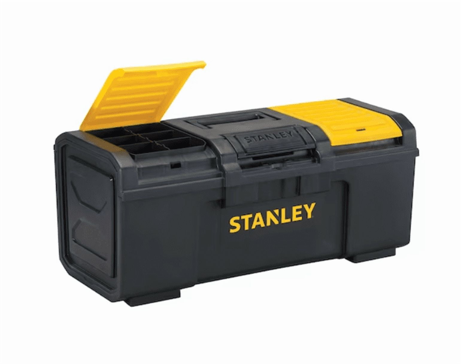 Stanley Tool Box, Plastic, Black/Yellow, 24 in W x 10-1/2 in D x 10 in H