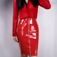 thumbnail image 6 of RUTAYY Women Shiny PU Leather High Waist Skirt Tight Pack Zipper Slit Skirt Elastic Skirt Slim Fit Solid Color Smocked Boho Pleated Skirts, 6 of 6