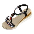 thumbnail image 5 of Dakaela Womens Wedge Sandals Comfortable Wide Width Platform Casual Espadrilles Open Toe Orthopedic Jeweled Beaded Slip on Walking Shoes Size 6-11 Black, 5 of 6