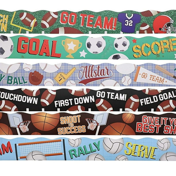6 Rolls Bulletin Board Sports Scalloped Border Classroom Decoration 6 Designs 2 25 X 36 Inches Walmart Com