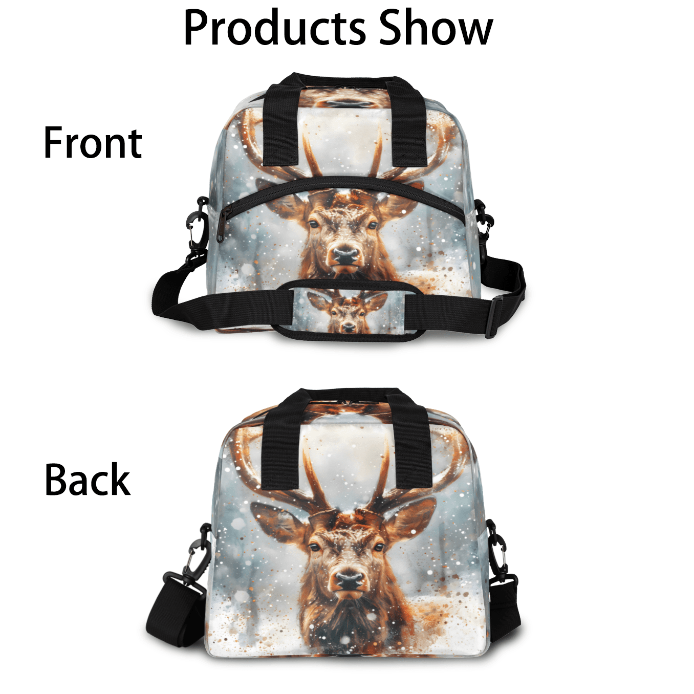 Herdesigns Deer Moose Insulated Lunch Bag for Women Men Adults Large Reusable Lunch Box Leakproof Portable Cooler Tote Bags with Adjustable Shoulder Strap