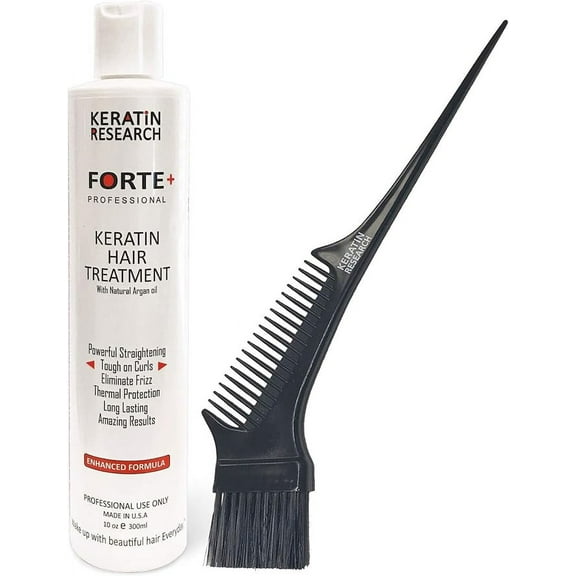 Keratin Forte Extra Strength Brazilian Keratin Hair Treatment Straightening Complex Blowout Treatment Professional Grade Natural Organic Results Argan Oil Keratina Brasilera Alisar Pelo (10oz Brush)