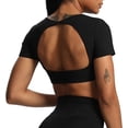 thumbnail image 3 of Aoxjox Tops cortos de manga corta para mujer Clarissa Hollow Back entrenamiento Crop camiseta Top, 3 of 4