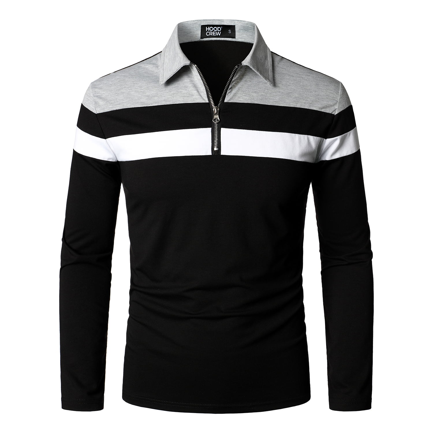 atlet Natura Byttehandel Hood Crew Men's Long Sleeve Polo Shirt Contrast Color Tops Black M -  Walmart.com
