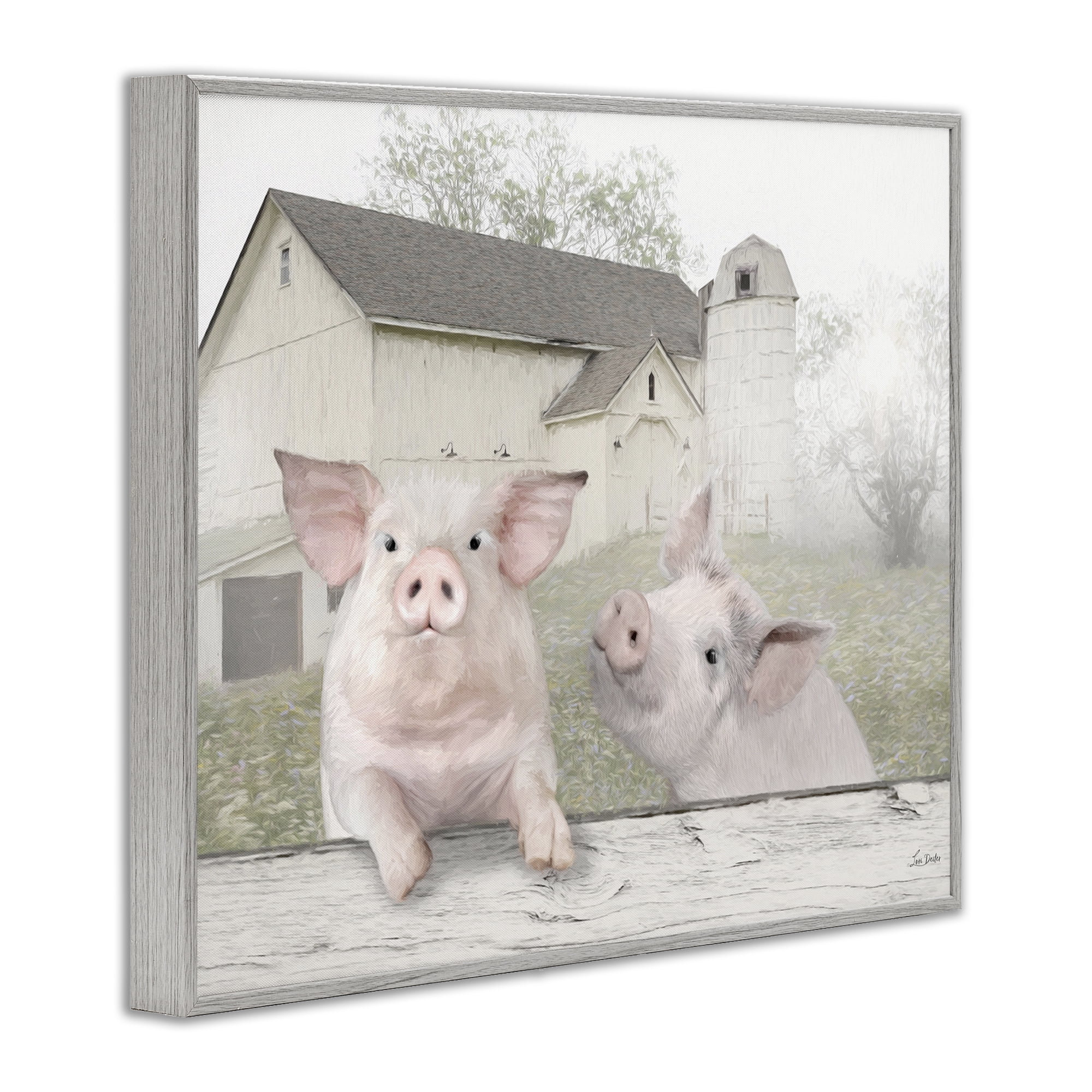Stupell Industries Piglets Farm Scenery Animals & Insects Painting Gray Framed Art Print Wall Art, 20 x 16