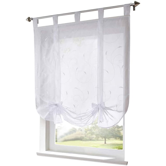 Store Romain avec Ruban Brodé Rideaux Romains Voile Transparent Onglets Rideau, Polyester, Baie, BxH (Blanc, 80*140cm)