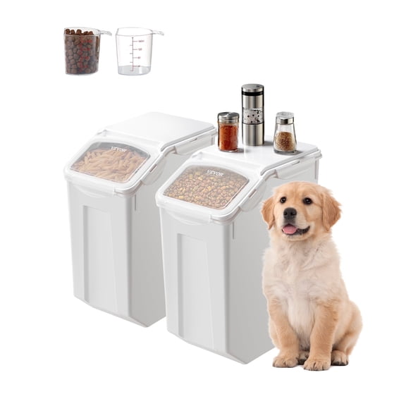 VEVOR Rice Storage Container, 4.5Gallon/20L x2 Capacity Large Dog Food Dispenser Bin, Kitchen Ingredient Grain Cereal Flour Bin, Pet food Containers with Wheels, 2 Measuring Cups, Airtight Lid,2 Pack