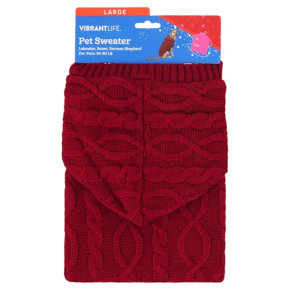 Vibrant Life Holiday Cable Knit Sweater for Dogs, Red, L