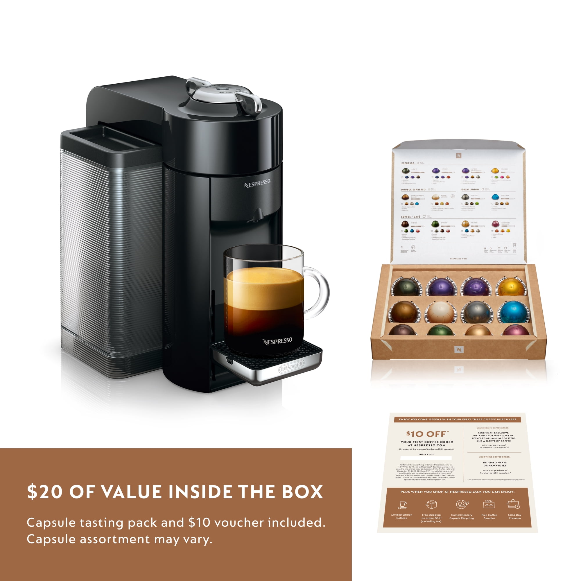 Nespresso Evoluo Coffee and Espresso Machine by De'Longhi with Aerocinno, Black