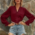 thumbnail image 2 of IROINNID Women's Long Sleeve V-Neck Shirts Comfortable Autumn New Lace V-Neck Long Sleeve Chiffon Shirt Tops,Burgundy, 2 of 8