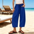 thumbnail image 3 of Josdec Women's Plus Size Casual Cropped Pants Wide Leg Barrel Elastic Drawstring High Waist Capri Trousers with Pockets for Summer Spring Fall, 3 of 9