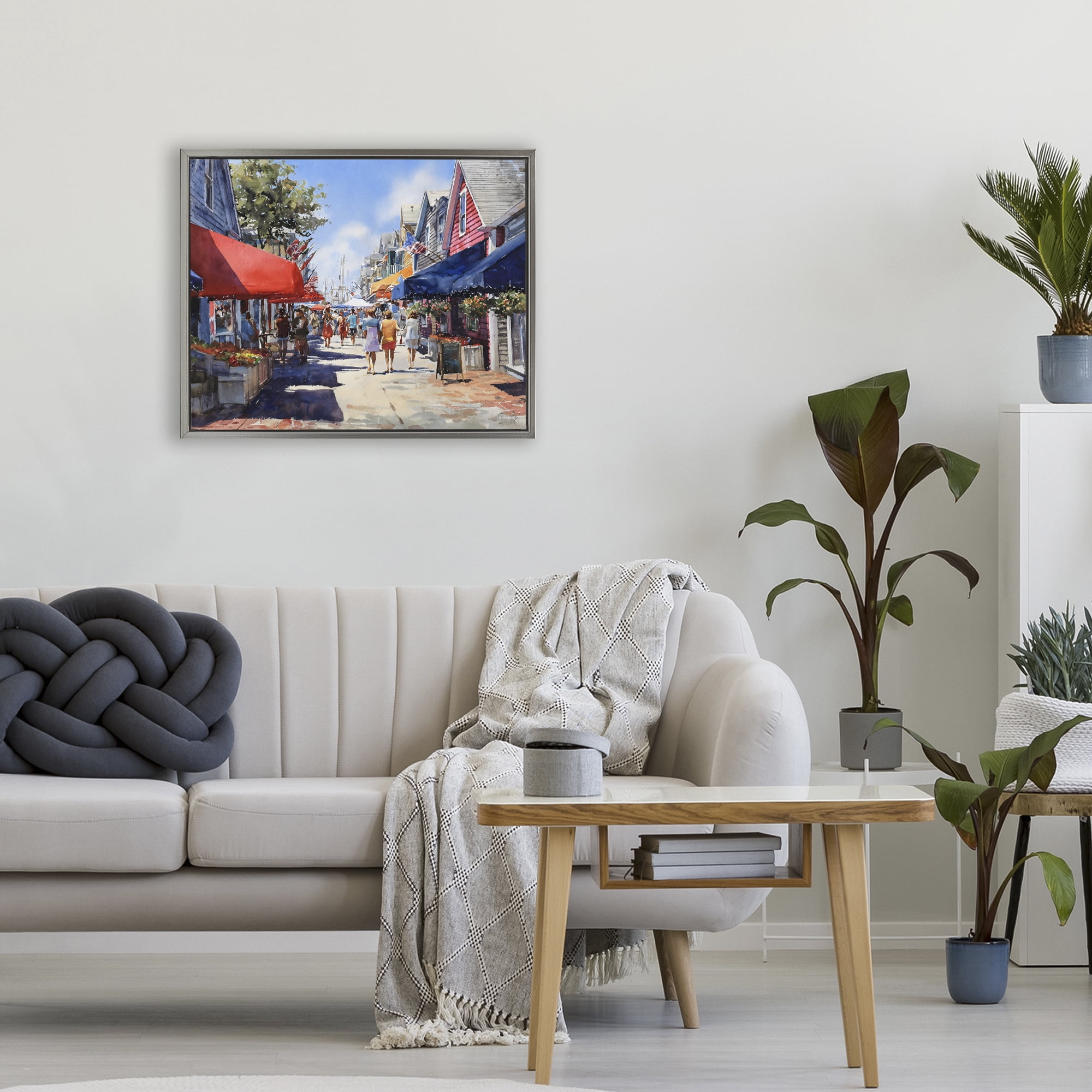 Stupell Industries American Coastal Town Stroll Gray Framed Floater Canvas Wall Art, design by Franklyn Gregory