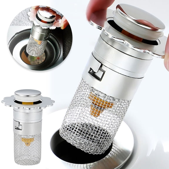 Universal Bathroom Drain Stopper with Hair Catcher - Stainless Steel Sink Drain Strainer & Pop-Up Filter for Hair Clog Prevention - Fits Most Bathroom Sinks & Floor Drains