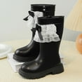 thumbnail image 5 of ZACPNCV Cowgirl Boots for Girls Mid Calf Pointed Toe Kid Cowboy Boots with Tassel Fringe Low Heel Warm Fleece Riding Shoes Black, 5 of 9