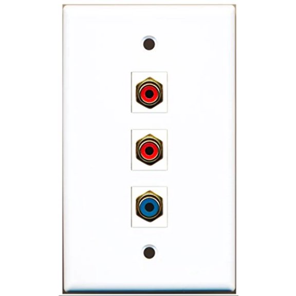 RiteAV - 2 Port RCA Red and 1 Port RCA Blue Wall Plate