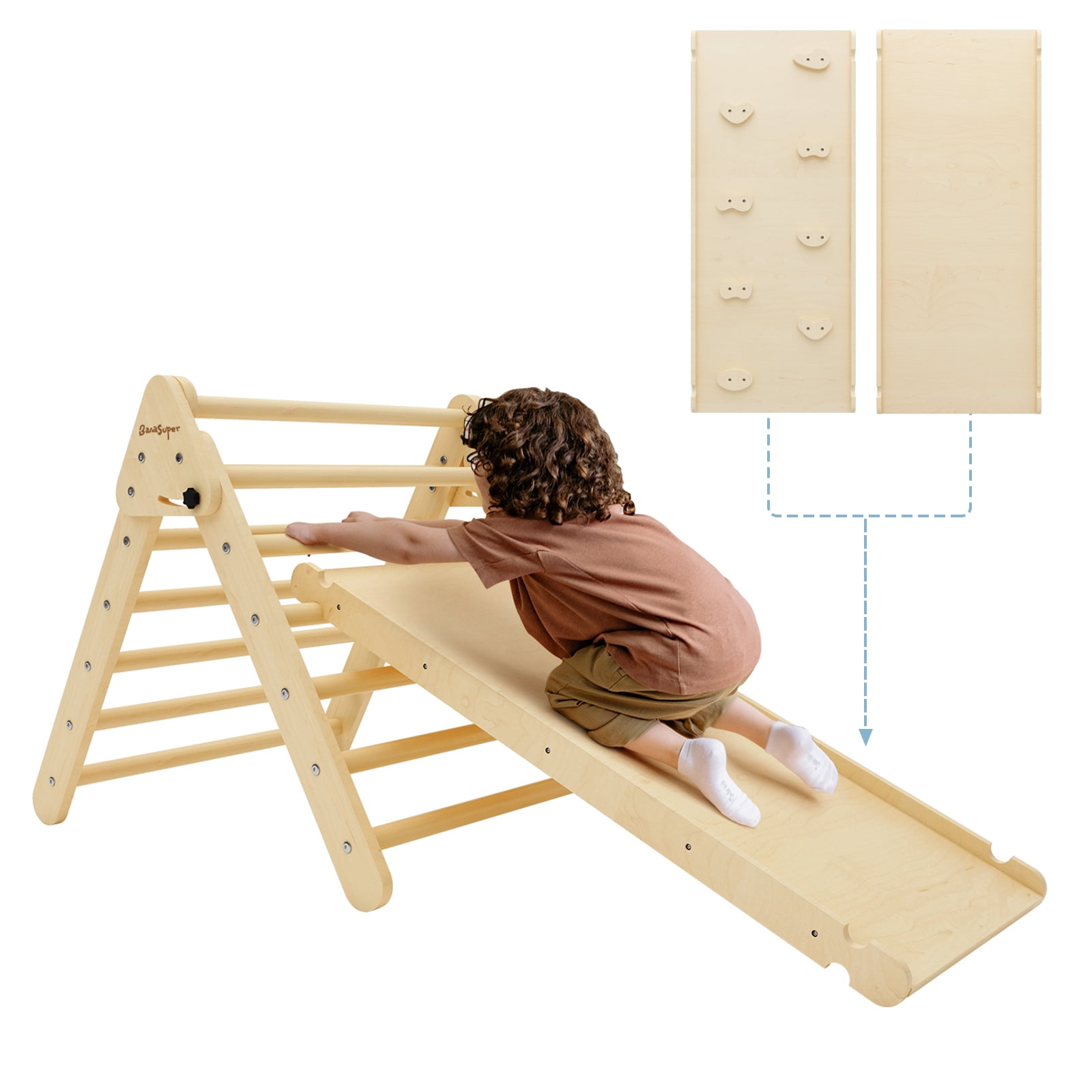 Banasuper Foldable Pikler Triangle Climber with Ramp 2in1 Wooden