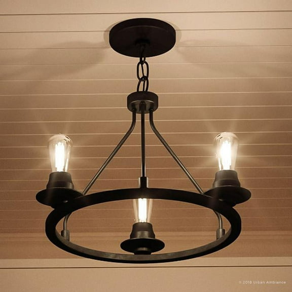 Urban Ambiance Luxury Farmhouse Flush-Mount Ceiling Fixture, Size: 15"H x 19-7/8"W, with Transitional Style Elements, Charcoal Finish, UHP2241