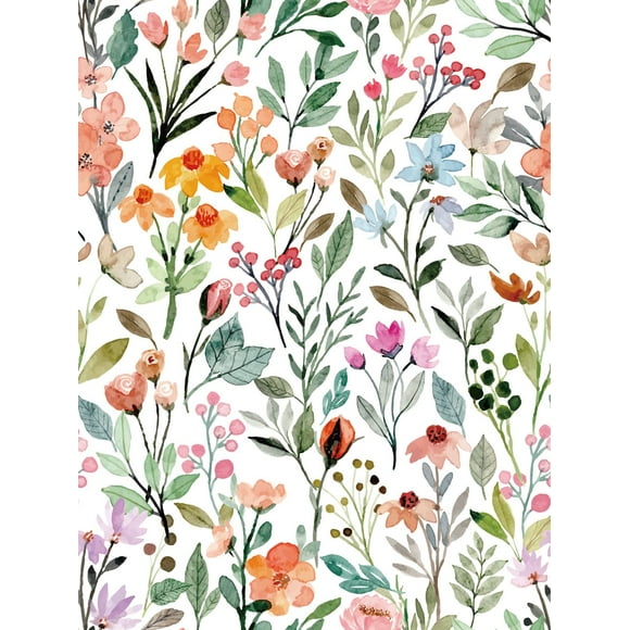 Papel de contacto Qoubao Watercolor Floral 45x300 cm para repisa