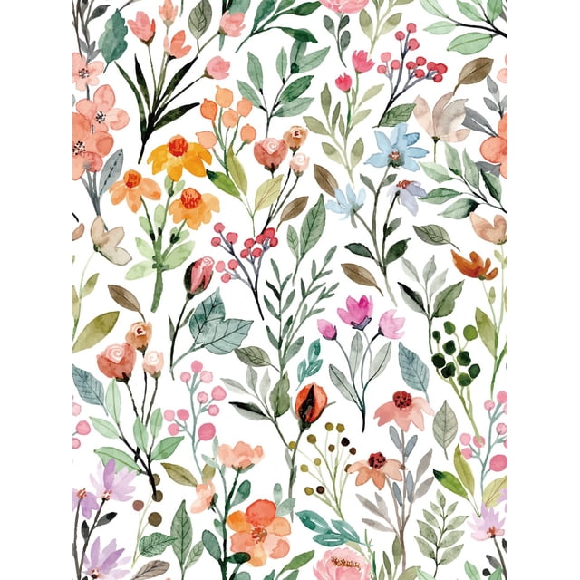 Papel de contacto Qoubao Watercolor Floral 45x300 cm para repisa
