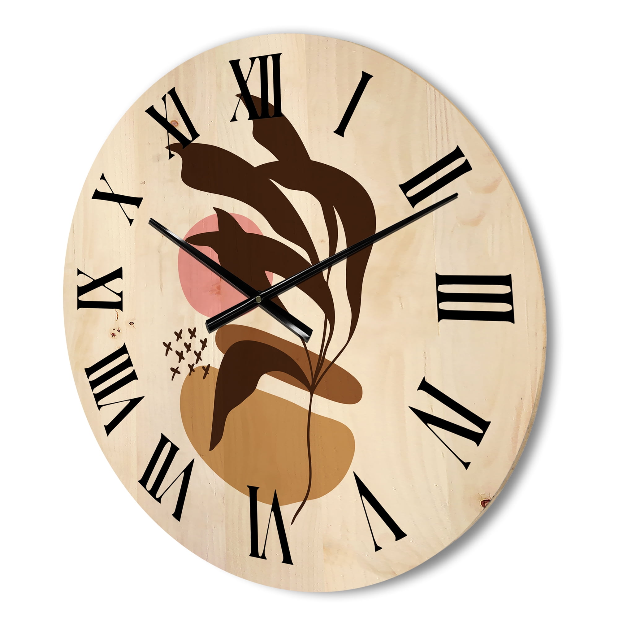 Designart 'Abstract Plants With Elementary Shapes' Modern Wood Wall Clock