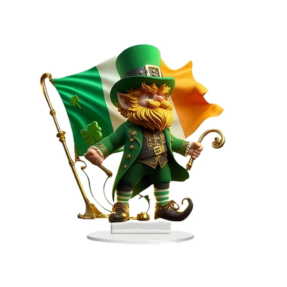 Green Acrylic 2D Flat Clover Decorative Ornament, St. Patrick's Day Theme for Spring Home Table Centerpiece, Cute Irish Holiday Accent for Mantel Shelf Indoor Display
