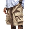 thumbnail image 4 of TEAJOPSUU Men's Cargo Shorts Plus Size Drawstring Waist Baggy Casual Workout Bermuda Shorts with Multi-Pockets Khaki, 4 of 5