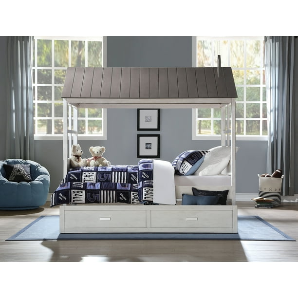 Acme Furniture Tree House II Twin Bed in Weathered White and Washed