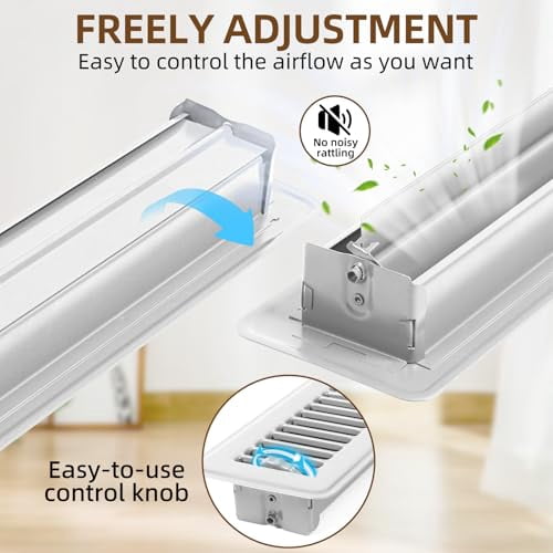 6 Pack 2" x 10" Floor Register - Heavy Duty Steel Walkable Floor Vent Covers, Easy Adjust Air Supply Lever - Vent Covers for Home Floor (White, 2x10 Inches)