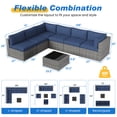 thumbnail image 2 of Superjoe 7-Piece Modular Patio Furniture Set, Wicker Outdoor Sectional Sofa with Cushions and Coffee Table,Conversation Sets for Porch Balcony Backyard Patio,Dark Blue, 2 of 10