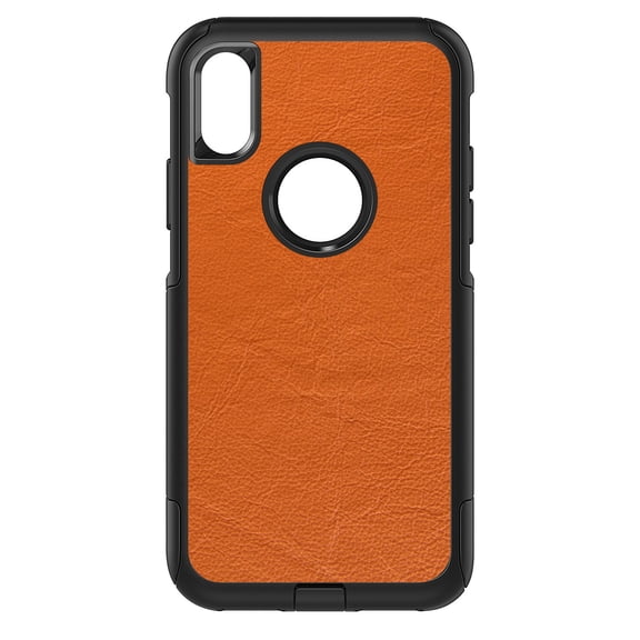 DistinctInk Custom SKIN / DECAL compatible with OtterBox Commuter for iPhone XS MAX (6.5" Screen) - Orange Faux Leather Print Design - Printed Faux Leather Image