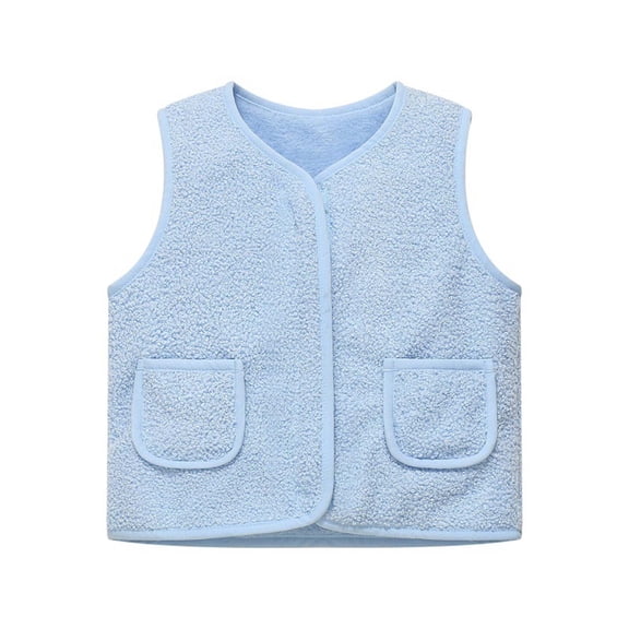 Babcutegg Sherpa Vests for Kid Girls Keep Warm Crew Neck Open Front Outwear Jackets Fleece Lined Girls Fall and Winter Clothes Light Blue Size 1 Tear