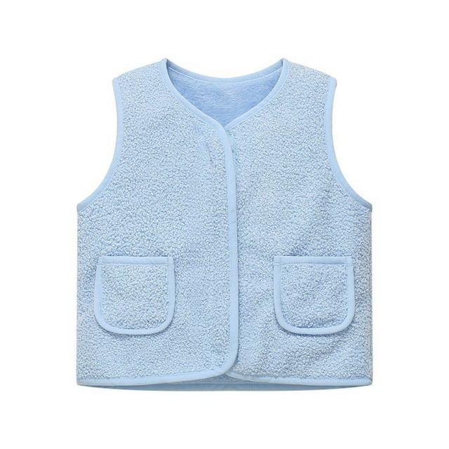 HAiming Kids Plush Vest Coat Sleeveless Casual Winter Warm Fleece V Neck Solid Color Outwear Soft Inner with Pockets