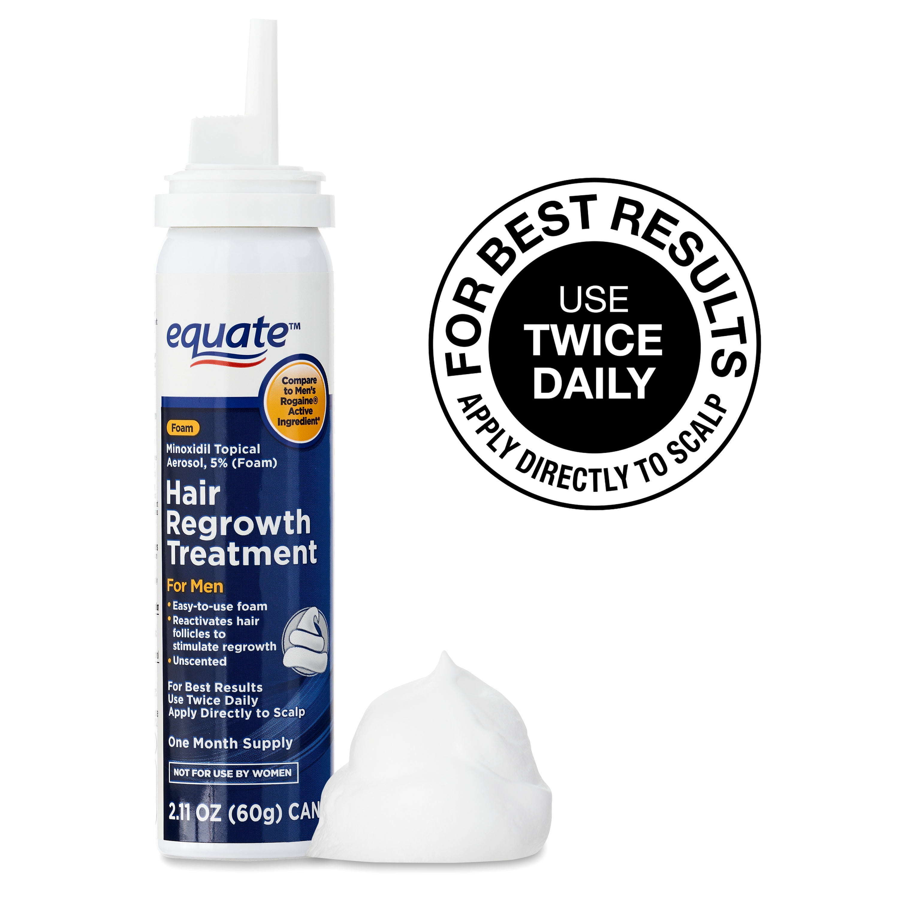 Equate Hair Regrowth Treatment Minoxidil Topical Aerosol, 5 % Foam, 3-Month  Supply, 2.11 oz, 3 Piece - Walmart.com