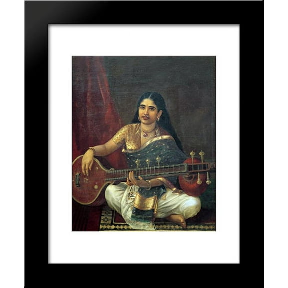 Woman with Veena 20x24 Framed Art Print by Ravi Varma, Raja