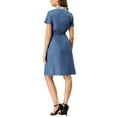 thumbnail image 4 of Allegra K Women's Pan Collar Button Down Belted Short Sleeve Denim Shirt Dress, 4 of 7