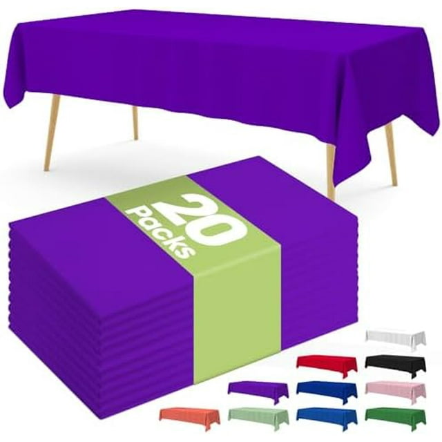 Nappe en Plastique - 20 Paquets, Nappe Décorative pour Table Rectangulaire, Nappe Jetable en Plastique pour Fêtes, Étanche, Violet 20