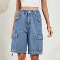 thumbnail image 2 of WMTBSRSW Womens Denim Cargo Shorts Elastic Wasit Mid Rise Loose Fit Jean Shorts Bermuda Stretchy Summer Beach Vacation Short Pants with Pockets, 2 of 8