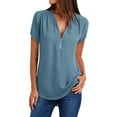 thumbnail image 2 of Leesechin Women Tank Tops Ladies Summer Short Sleeve Zip Casual Tunic V-Neck Rollable Blouse Halter, 2 of 6
