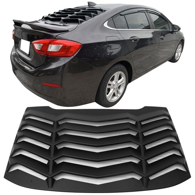 IKON MOTORSPORTS Windshield Louver Compatible with 2016-2019 Chevy Cruze, Rear Window Louvers Cover Sun Shade Unpainted Black ABS, 2017 2018