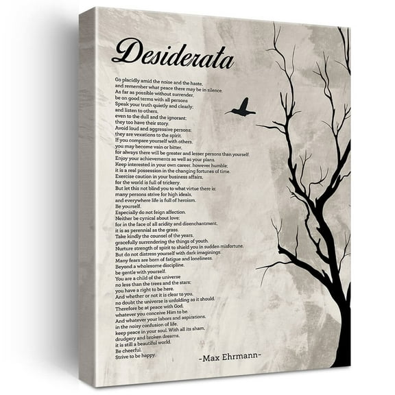 Retro Inspirational Desiderata Print Canvas Wall Art Home Office Decor Desiderata Poetry Painting Canvas Poster Framed Ready to Hang Retro Living Room Decor