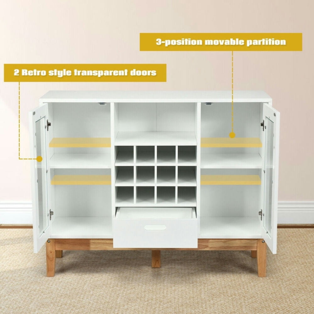 Finihen Kitchen Storage Cabinet, Buffet Sideboard, Wood Wine Storage Cabinet Sideboard Console Buffet Server, for Dining Room, Kitchen, Living Room, White Finihen Kitchen Storage Cabinet, Buffet Sideboard, Wood Wine Storage Cabinet Sideboard Console Buffet Server, for Dining Room, Kitchen, Living Room, White
