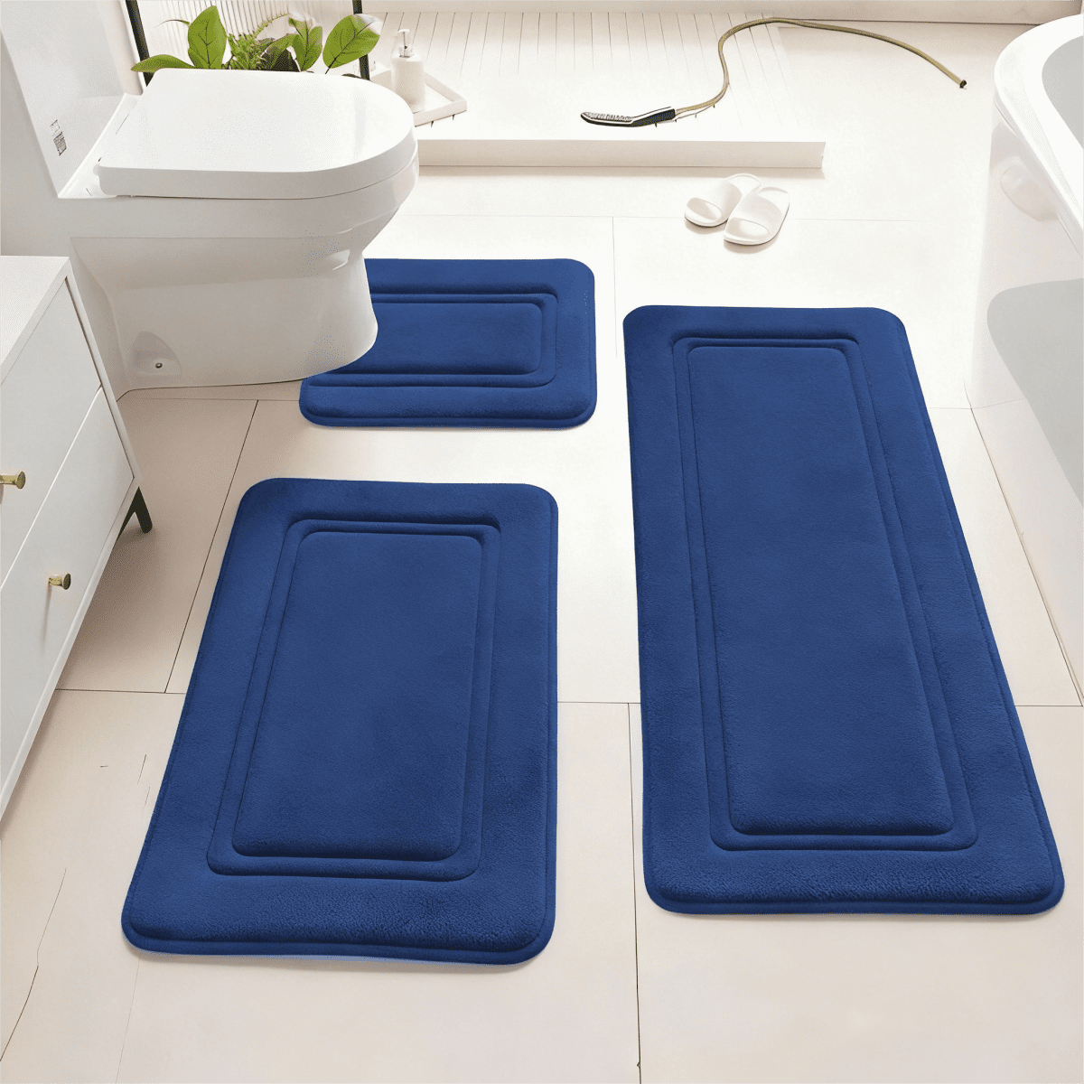 NTYNTY Super Absorbent Non-slip Bathroom Mat Set of 3,Super Soft and Comfortable Advanced Bath Blanket,Home Decoration Mat,Navy Blue.
