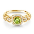 thumbnail image 2 of Gem Stone King 18K Yellow Gold Plated Silver Green Peridot and White Moissanite Engagement Ring for Women (1.38 Cttw, Round 6MM, Gemstone August Birthstone, Size 9), 2 of 3
