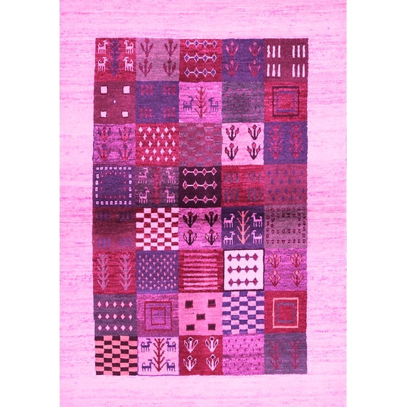 Ahgly Company Indoor Rectangle Abstract Pink Contemporary Area Rugs, 7' x 9'