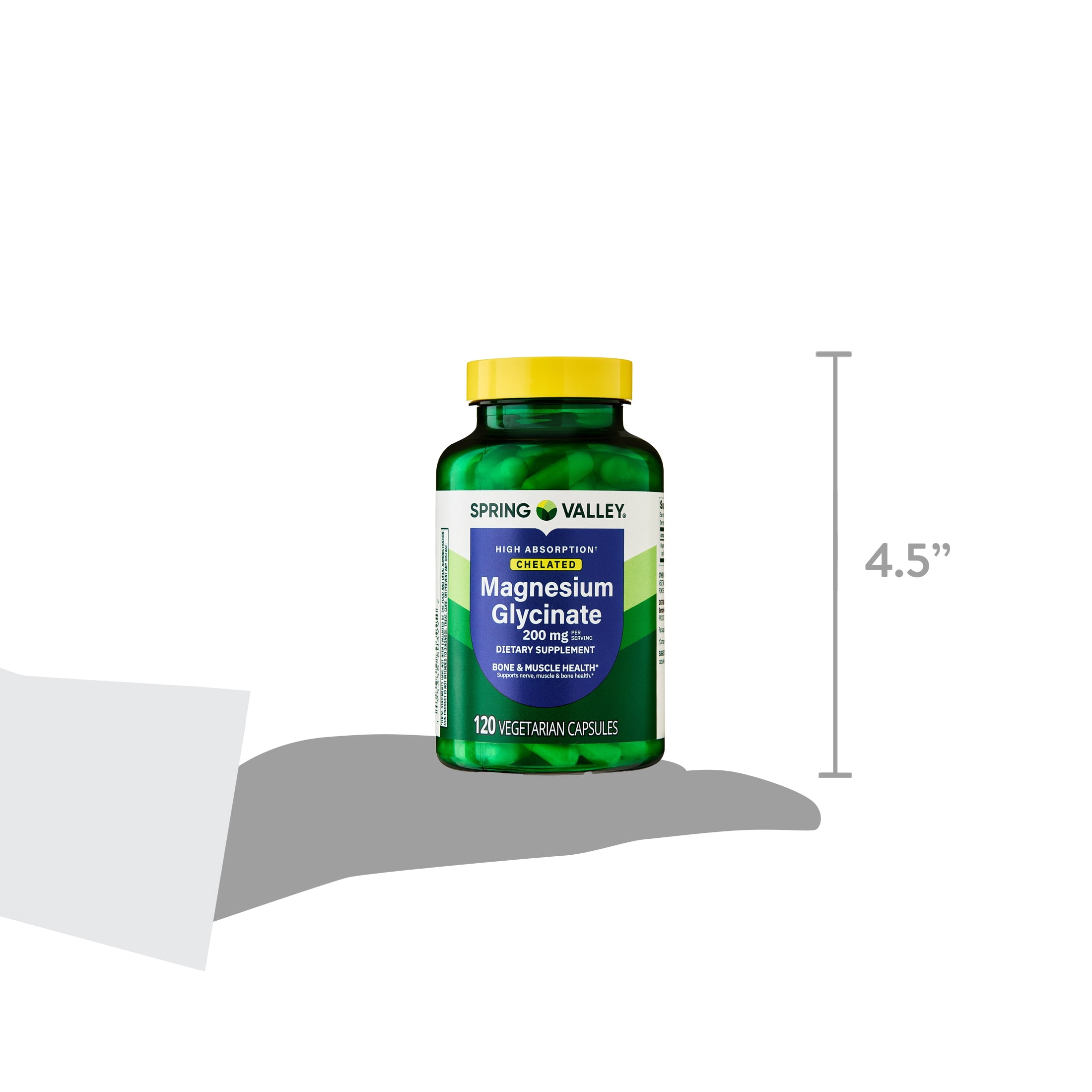 Spring Valley High Absorption Magnesium Glycinate Capsules for Bone and Muscle Support, 200 mg, 120 Count